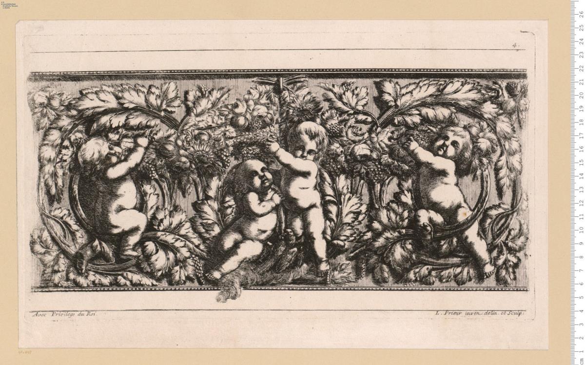I.ere Suite de Frises et Ornements Dédiés ... Par ... L. Prieur ... 1783. a Paris chez l'Auteur ... Et Presentement chez Mondhare ... Verl.-Nr. 3.