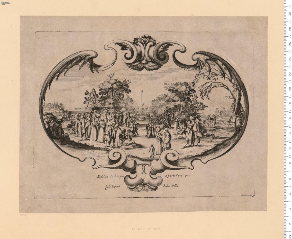 2 Blatt Fächer mit Aufschrift: le thrionfé de dauid ... bzw. Gli diporti della villa. Nicolas [Nichlas] Cochin fe[it] a paris ... Daman ex.