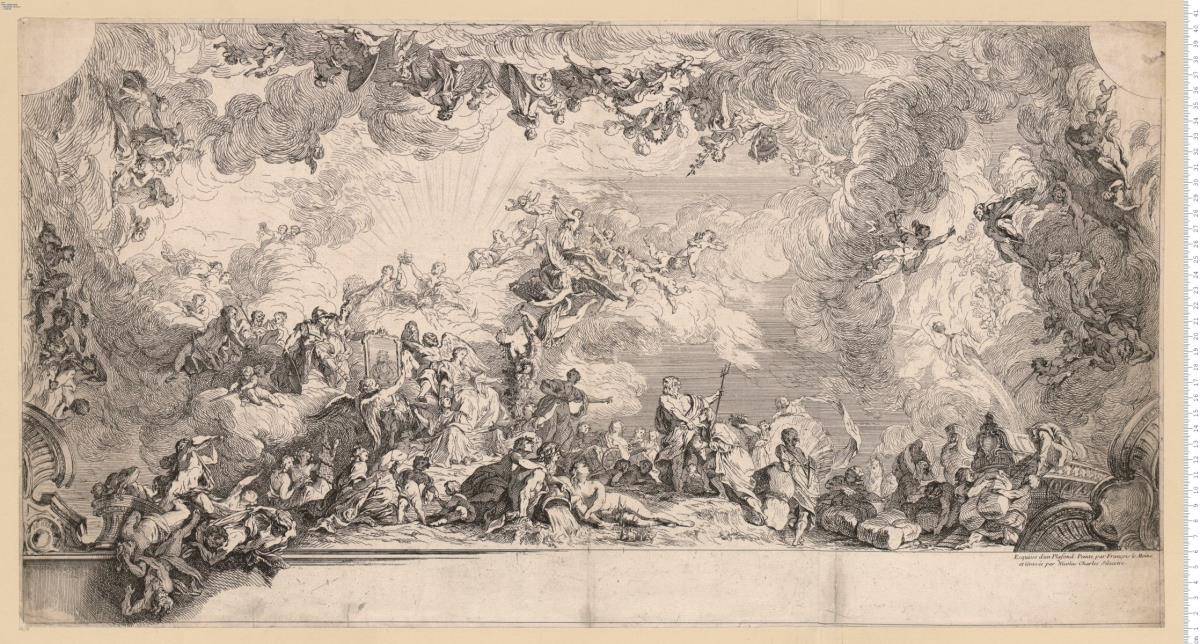 Esquisse d'un Plafond. Peinte par François le Moine et Gravée par Nicolas Charles Silvestre.