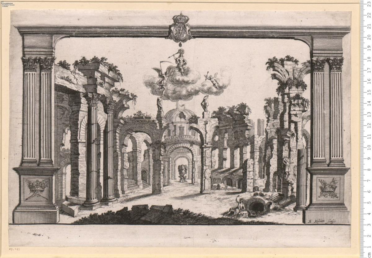 La Ramira Drama. Titel mit Wappen von Bayern u. Savoyen u. 7 Bl., meist bez: B[artholome] Kilian sculp.