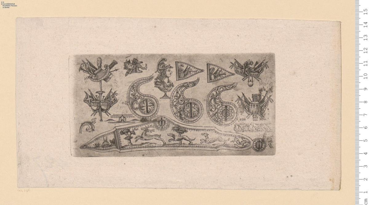 2 Blatt Gewehrteile mit Verzierungen
