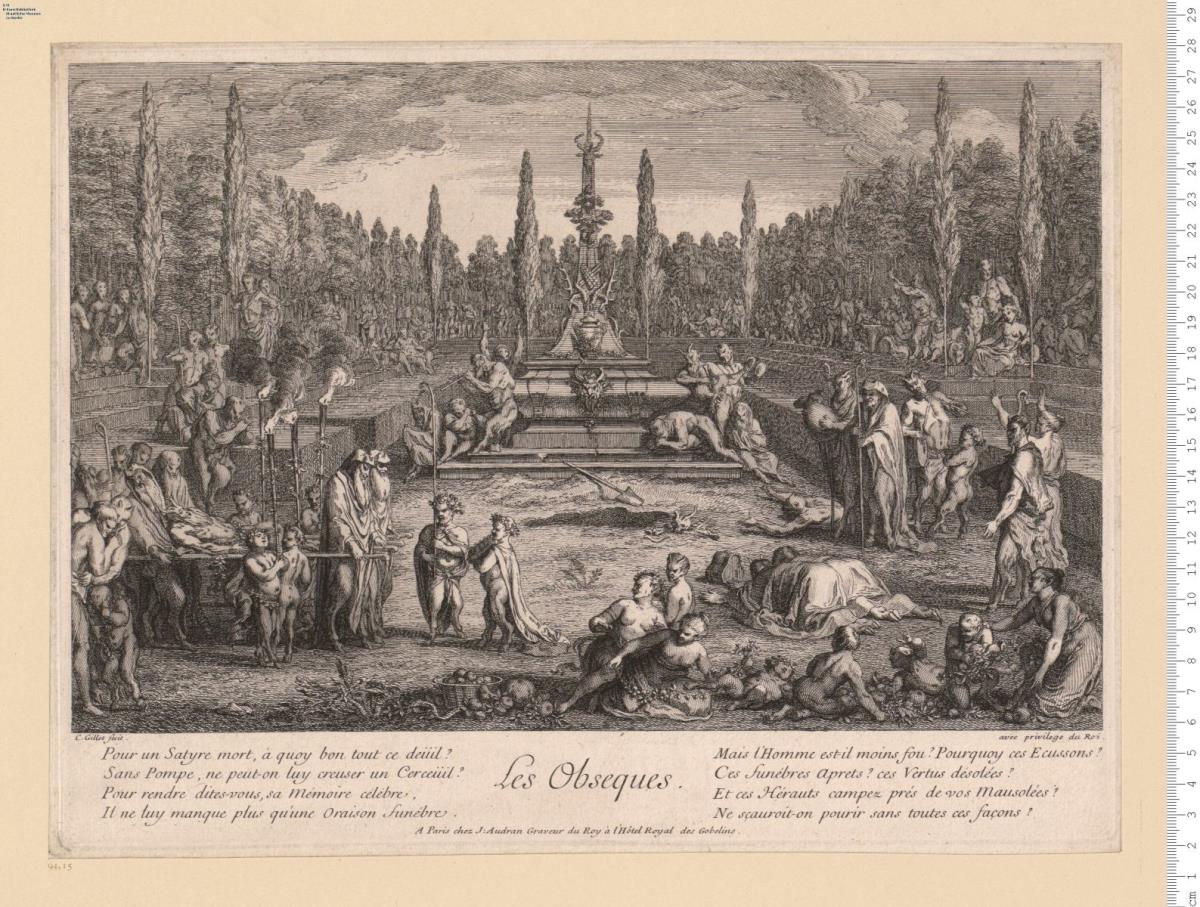 (2) Unvollständige Folge: Satyrszenen: La Naissance, L'Education, Les Obseques. C. Gillot fecit ... A Paris chez J. Audran ...