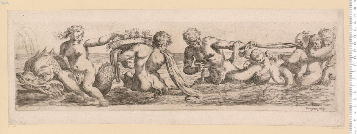 2 Bl. einer Folge: Friese mit Meerwesen. Dorigny sculp.