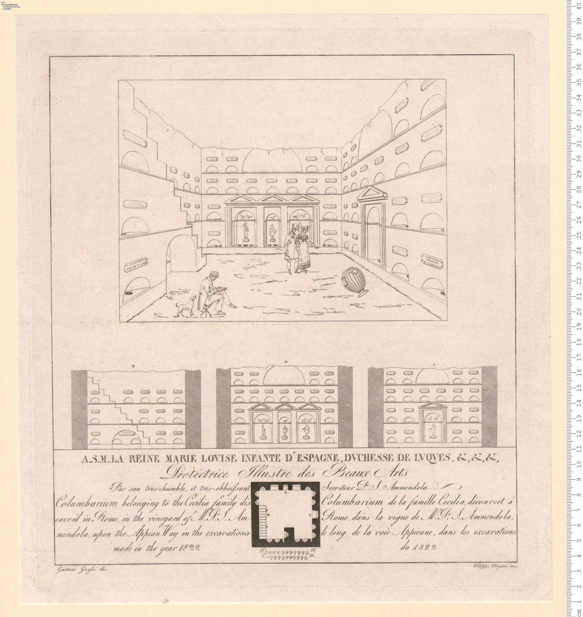 Columbarium de la famille Cecilia, découvert à Rome, dans la vigne de M. P. S. Ammendola ... dans les excavations du 1822 ... Gaetano Gnassi dis. Filippo Trojani inc.