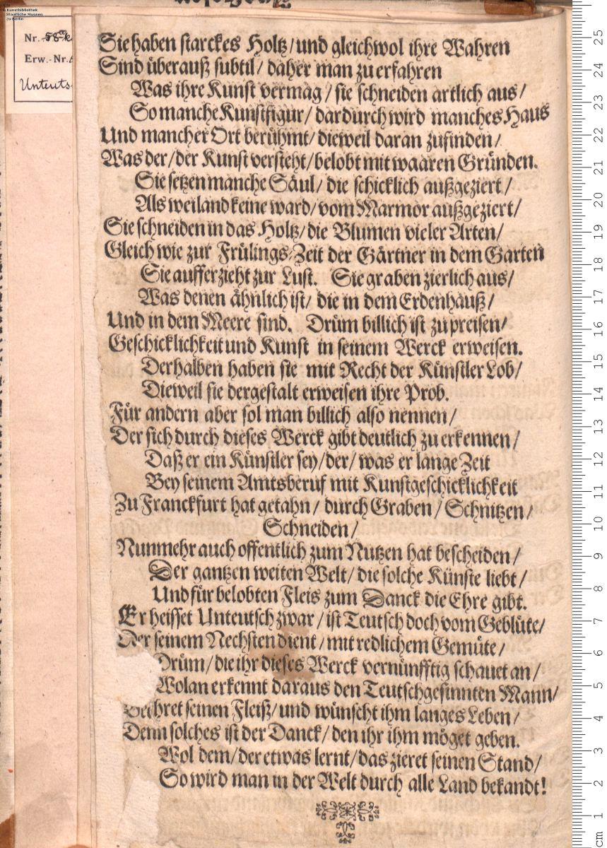 Neues Zieratenbuch den Schreinern ... und Bildhauer^BF sehr dienstlich. Durch M. Friederich Unteütsch zu Franckfurth am Main heraußgegeben. Zu finden in Nürnberg Bey^B4 Paulus Fürsten ...