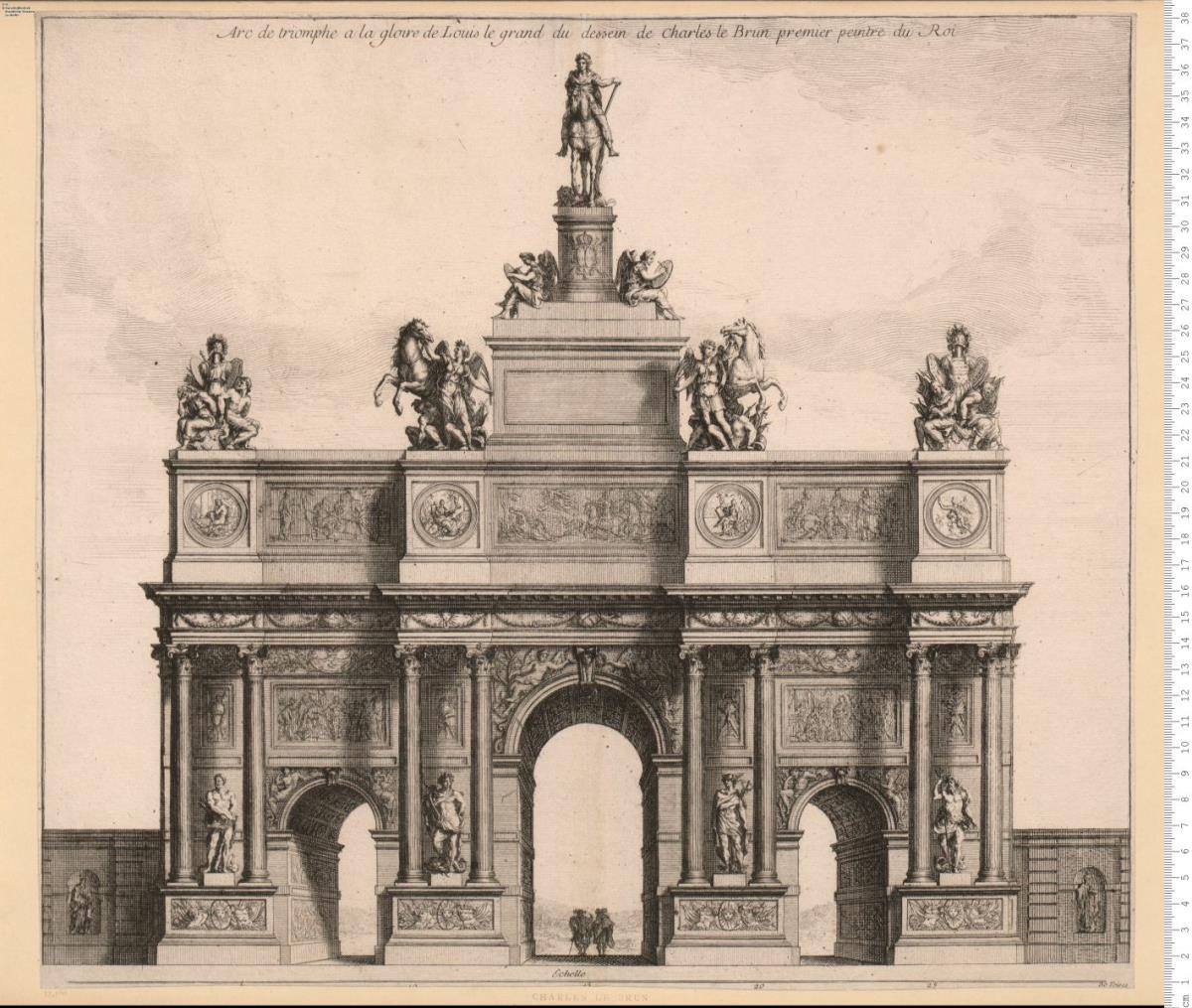 Arc de triomphe a la gloire de Louis le grand du dessein de Charles le Brun ...
