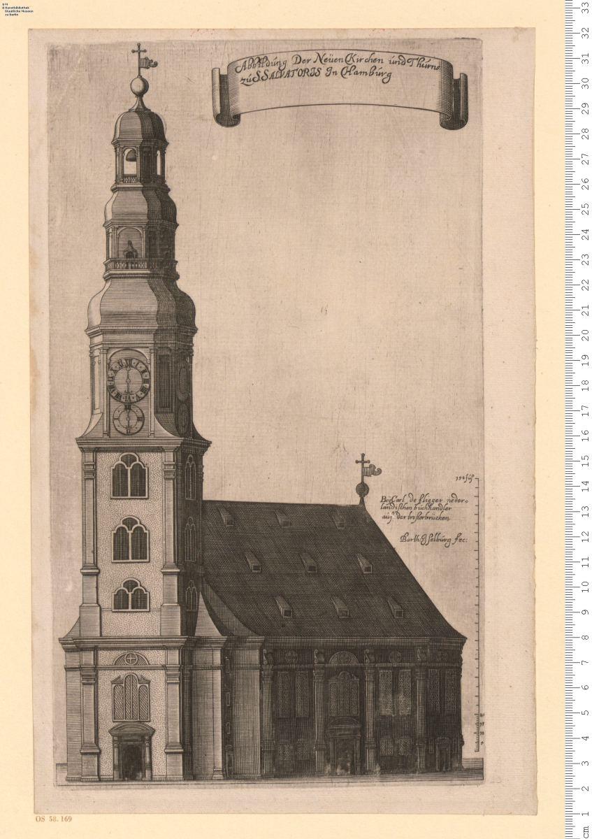 Abbildung Der Neuen Kirchen und Thurms zu S. Salvatoris In Hamburg.