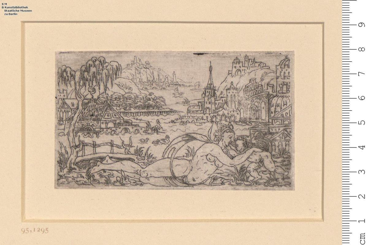 (8) 1 Blatt liegende Venus mit Amor in Landschaft