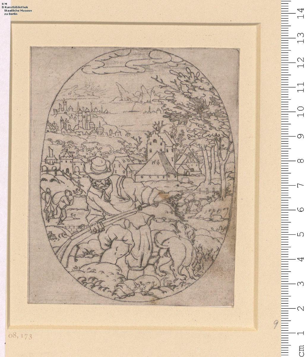 (9) 2 Blatt Jagdszenen (hochoval)