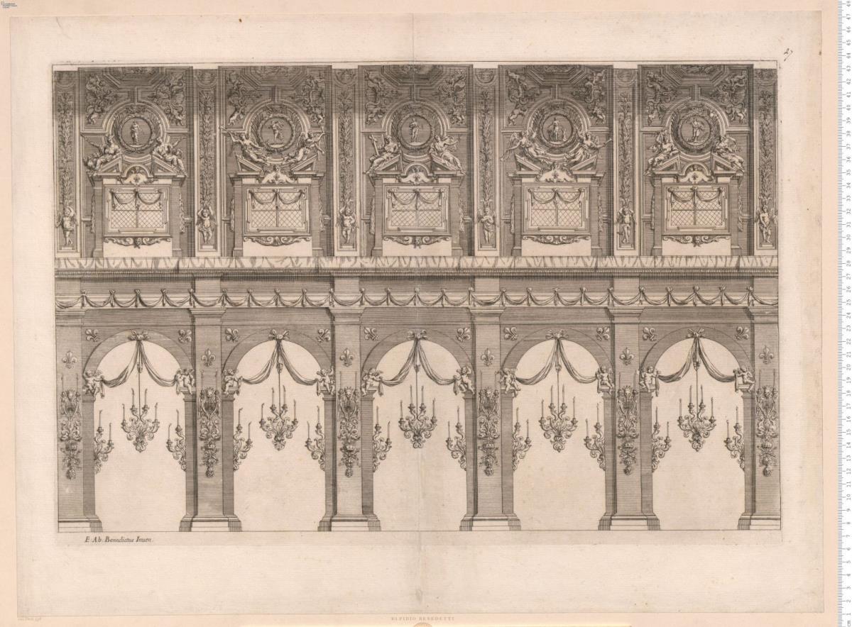 3 Bl. Trauerschmuck einer Kirche für Anna von Oesterreich (gest. 1666). E: Ab: Benedictus Jnuen. Davon 1 Bl. mit Inschrift: Anna Avstriaca Philippi. III. Hispaniarum Regis Filia.