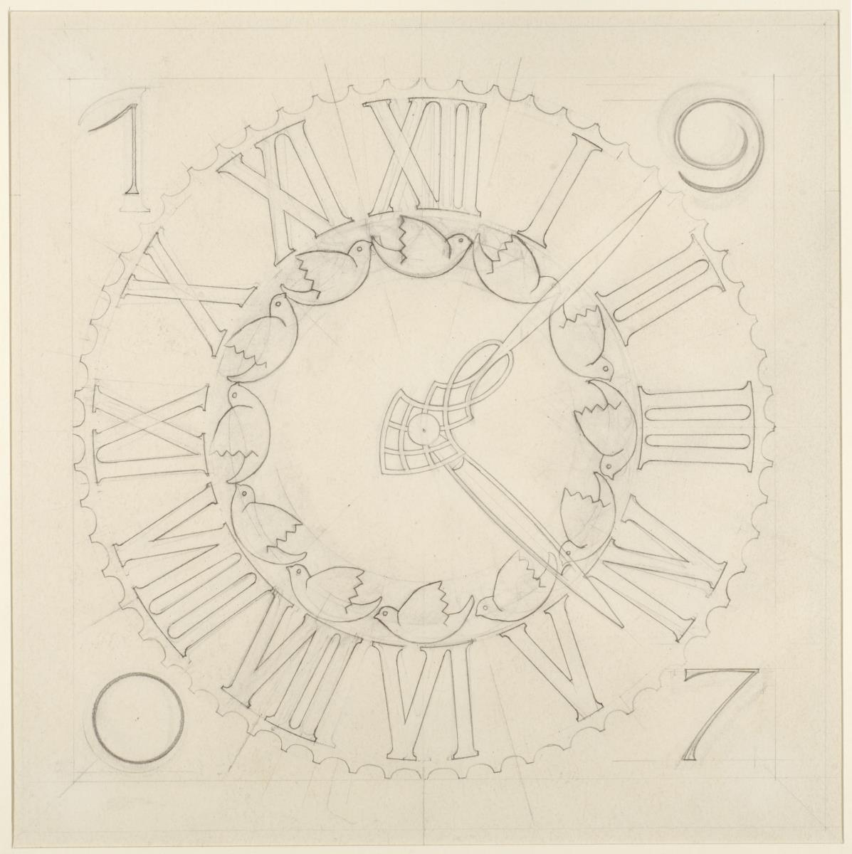 Darmstadt, Ausstellungsgebäude und Hochzeitsturm, Zifferblatt der Turmuhr