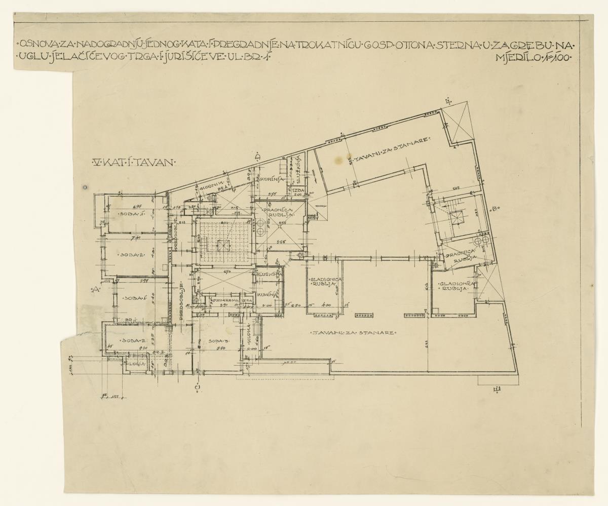 Umbau Wohn- und Geschäftshaus STERN, Agram (Zagreb), Grundriss I. Stock, Lichtpause