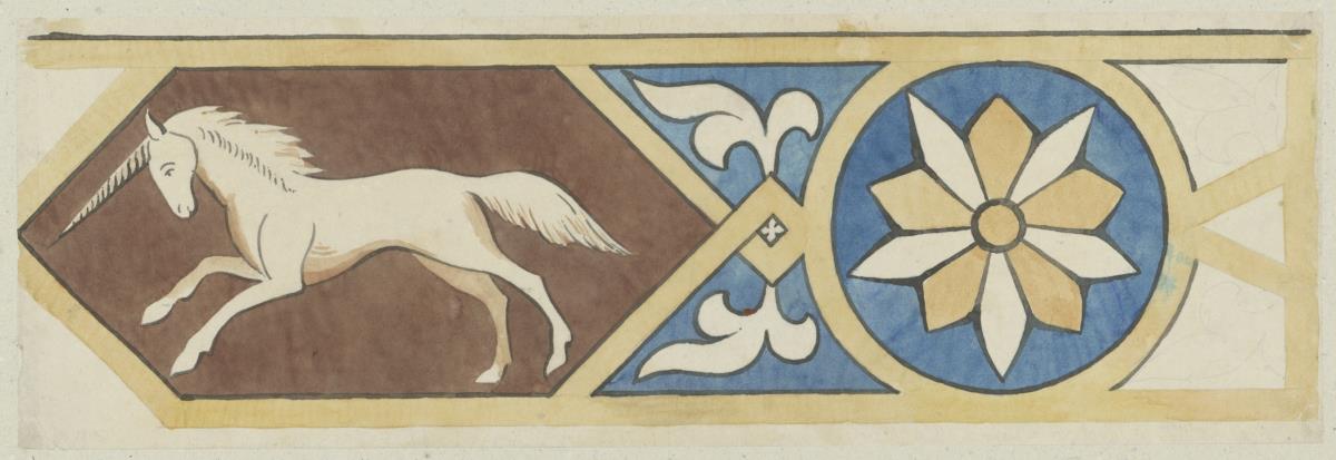 Skizzenbuch Italienreise, unbezeichneter Ort, unbezeichnetes Gebäude, Detail einer bemalten Holzdecke