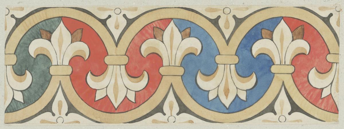 Skizzenbuch Italienreise, unbezeichneter Ort, unbezeichnetes Gebäude, Detail einer bemalten Holzdecke