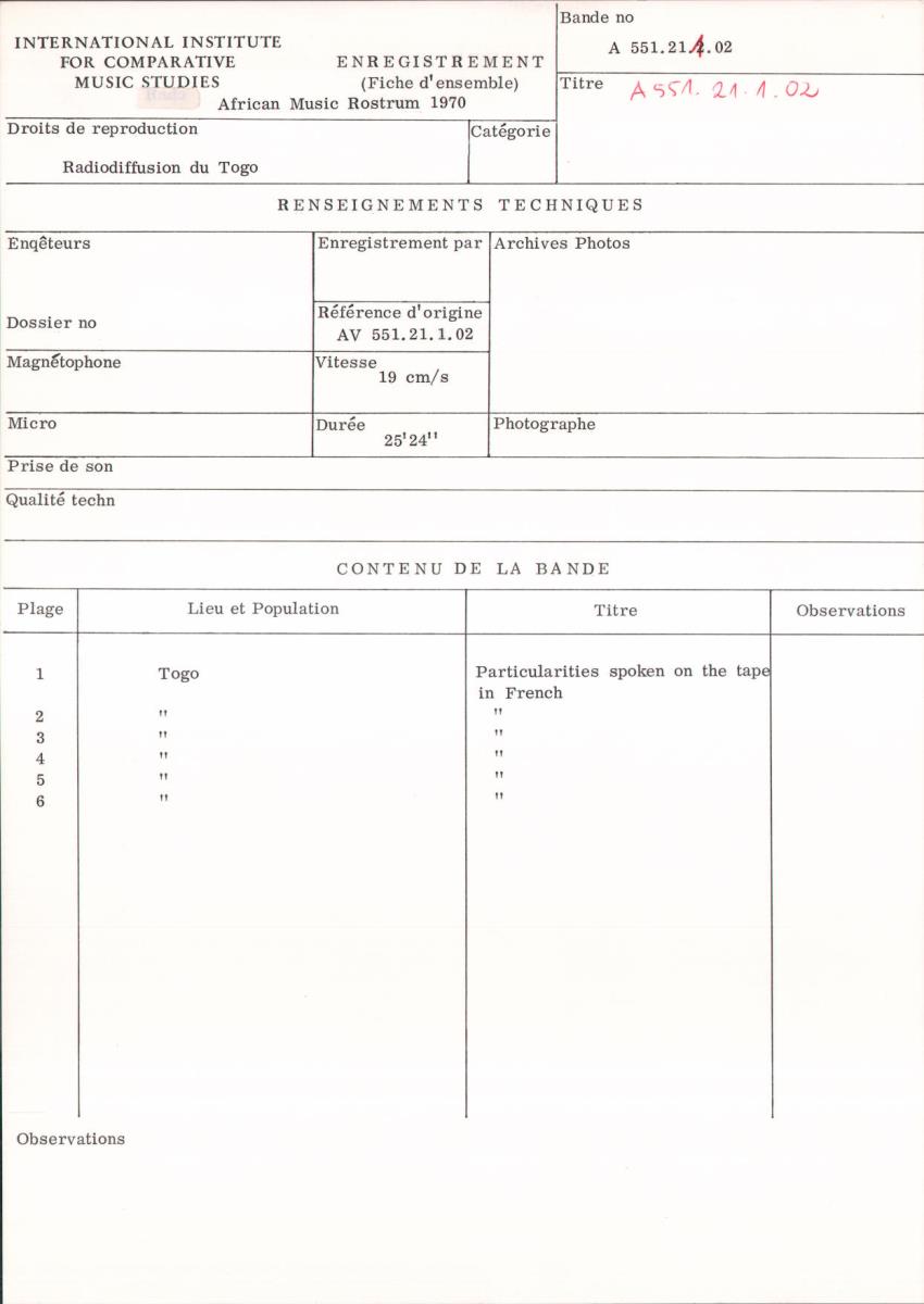 Particularities spoken on the tape in French