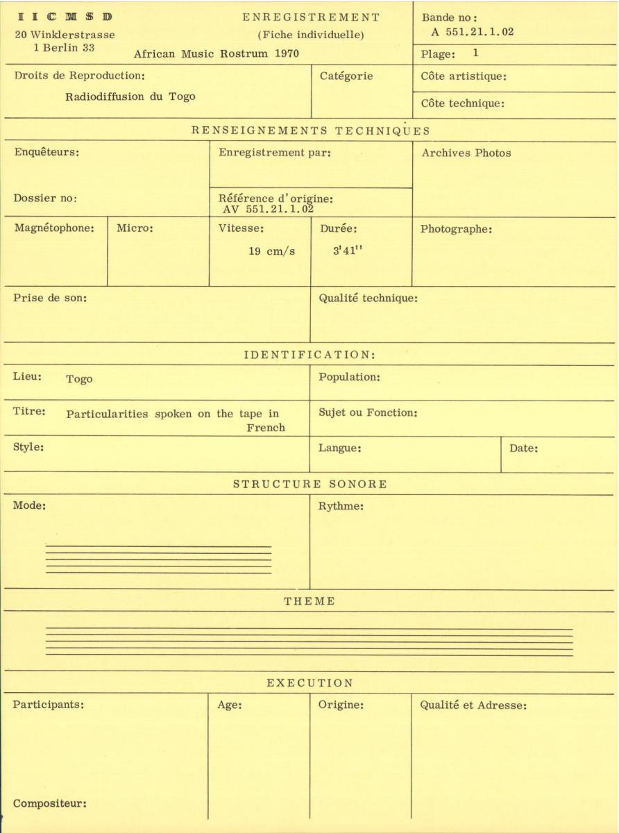 Particularities spoken on the tape in French