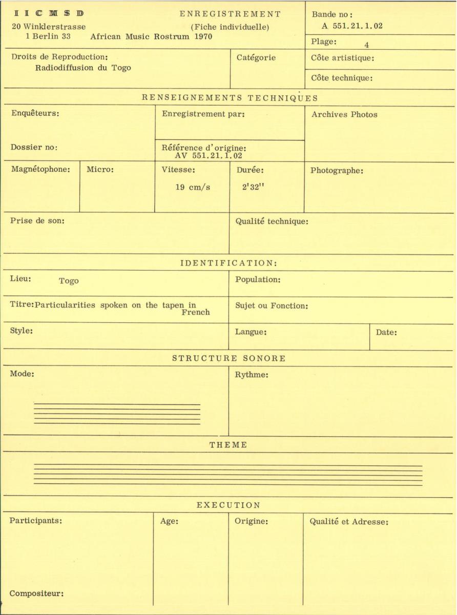 Particularities spoken on the tape in French