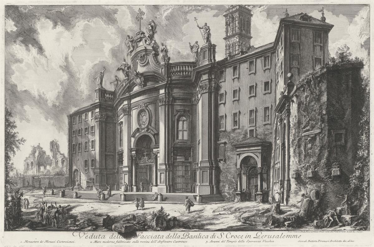 Ansicht der Fassade der Basilica Santa Croce in Gerusalemme (aus: Vedute di Roma)