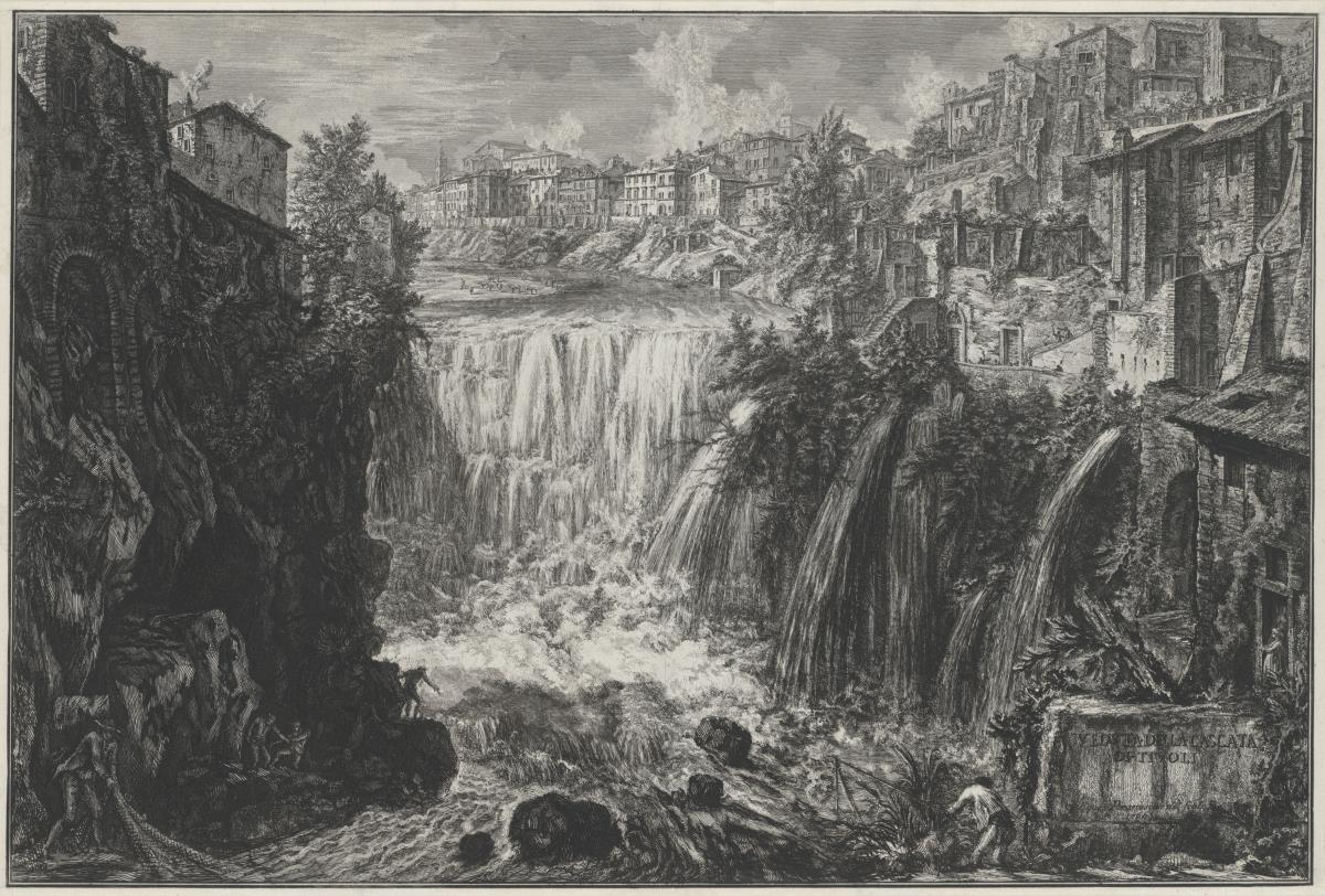 Ansicht des Wasserfalls von Tivoli (aus: Vedute di Roma)