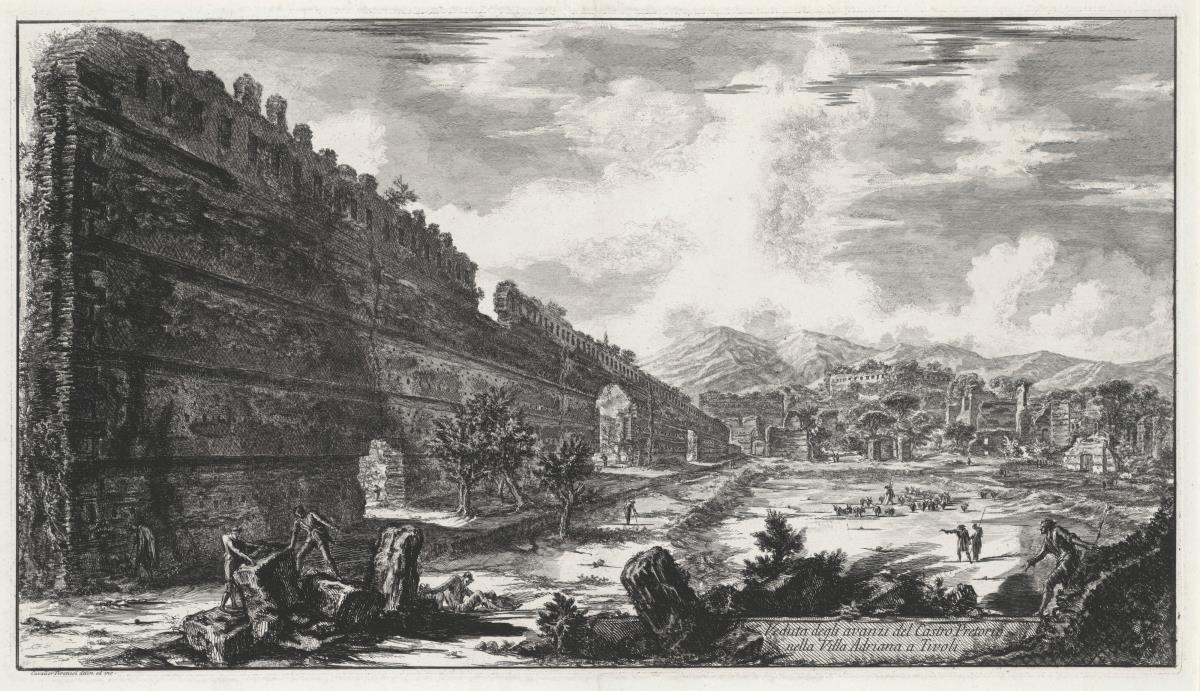 Ansicht der Überreste des Castro Pretorio in der Villa Hadrians in Tivoli (aus: Vedute di Roma)