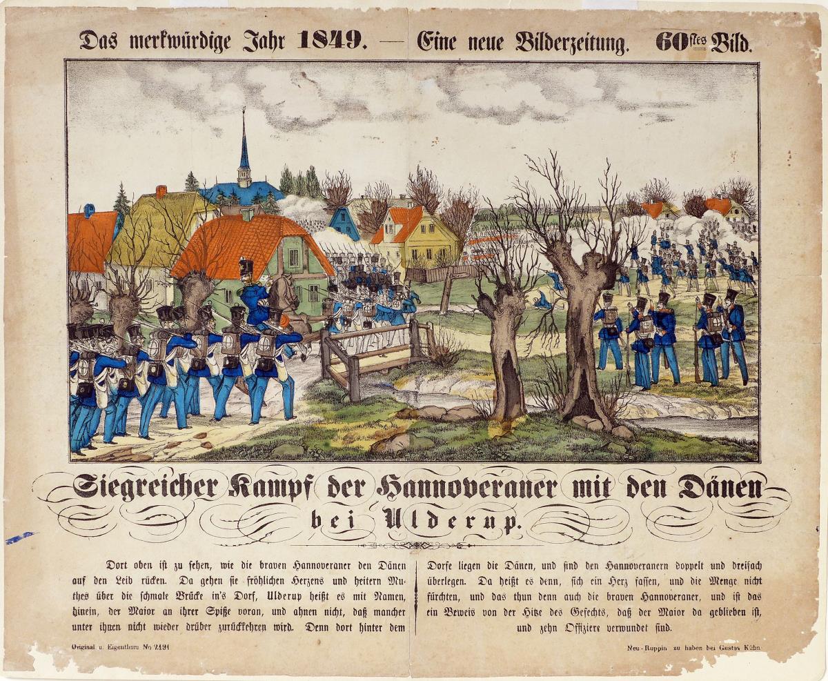 Das merkwürdige Jahr 1849. – Eine neue Bilderzeitung. 60tes Bild. Siegreicher Kampf der Hannoveraner mit den Dänen bei Ulderup.