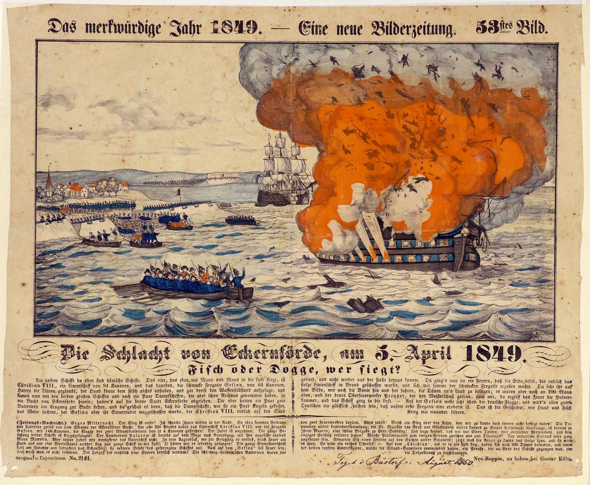 Das merkwürdige Jahr 1849. – Eine neue Bilderzeitung. 53tes Bild. Die Schlacht von Eckernförde, am 5. April 1849.