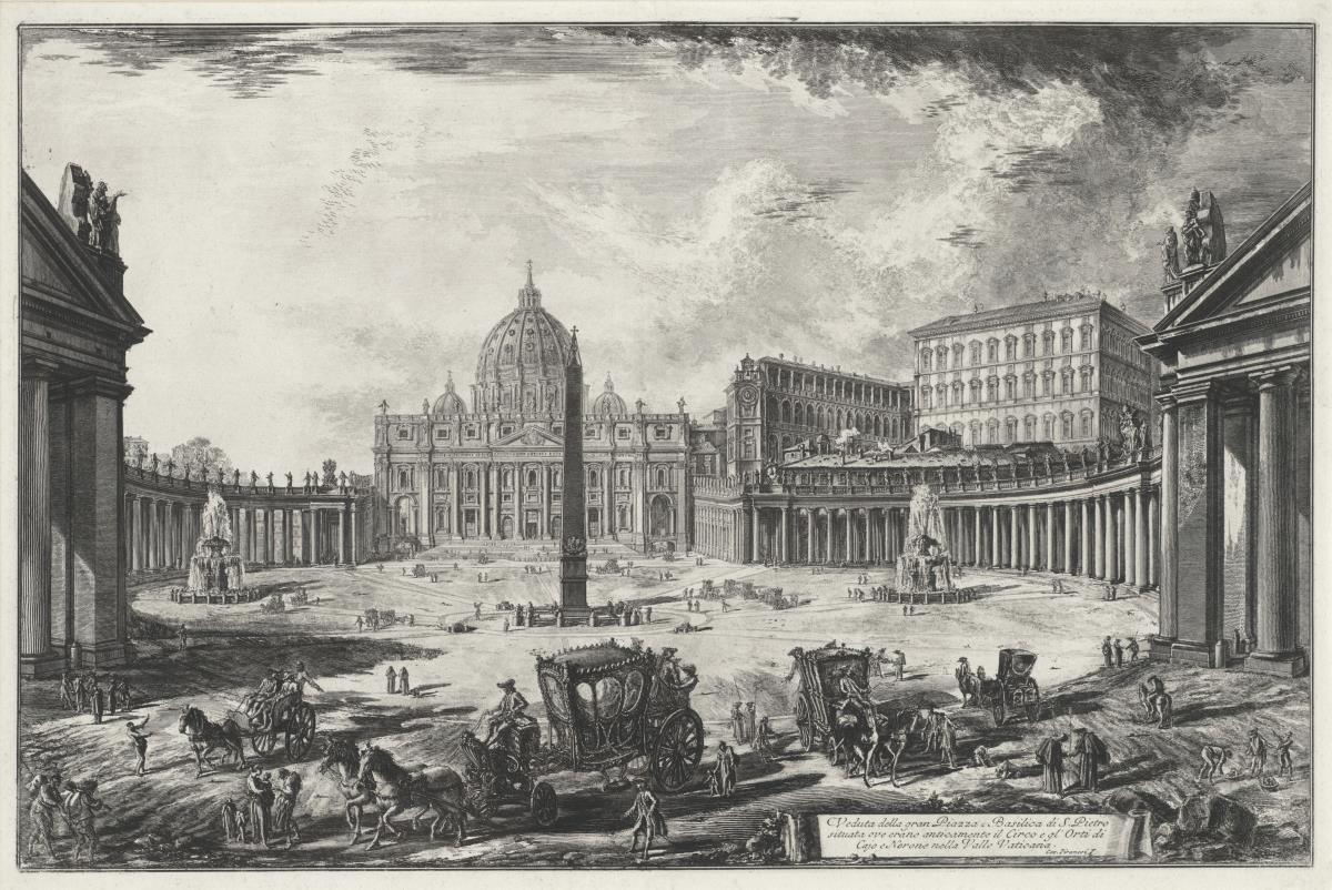Ansicht des großen Platzes und der Basilika von San Pietro in Vaticano (aus: Vedute di Roma)