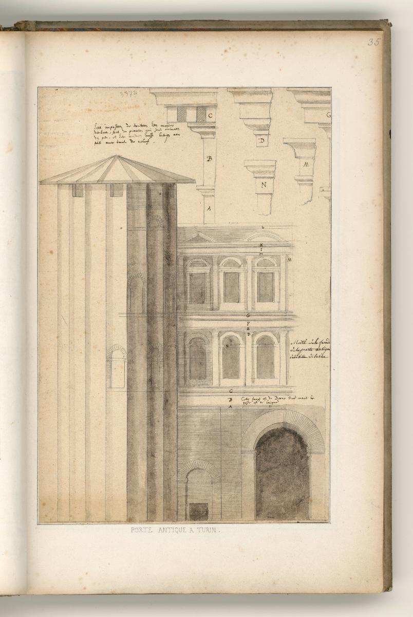 Turin, Porta Palatina, Aufriss 1. Hälfte und Details