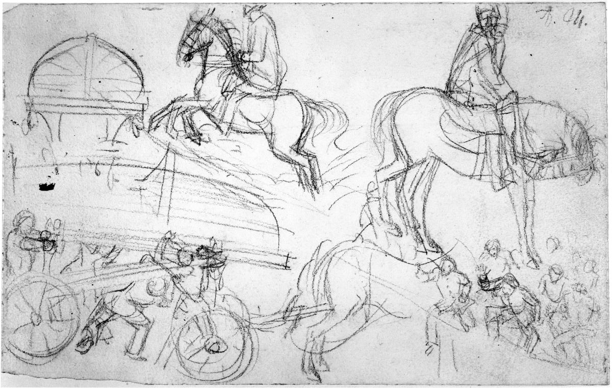 Transport von Kähnen, zwei Reiter