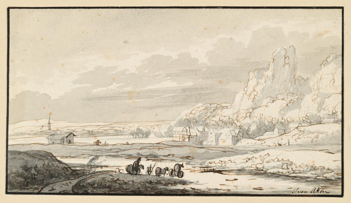 Flachlandschaft, rechts steil ansteigende Felsen