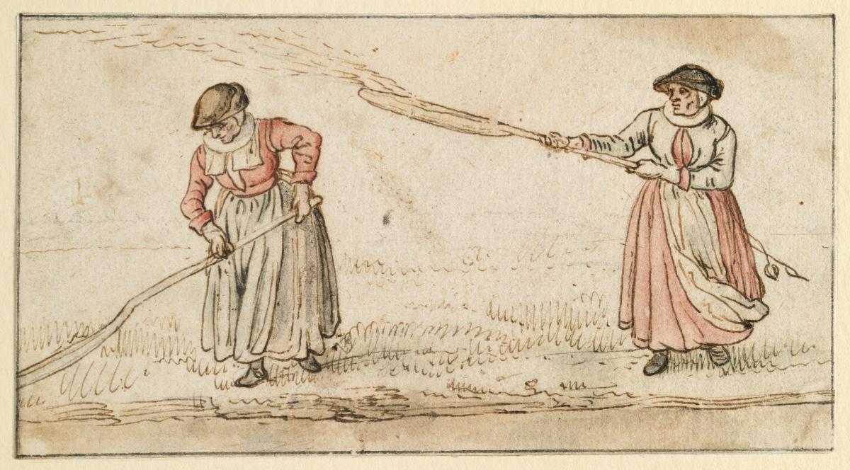 Zwei Frauen mit Schaufeln