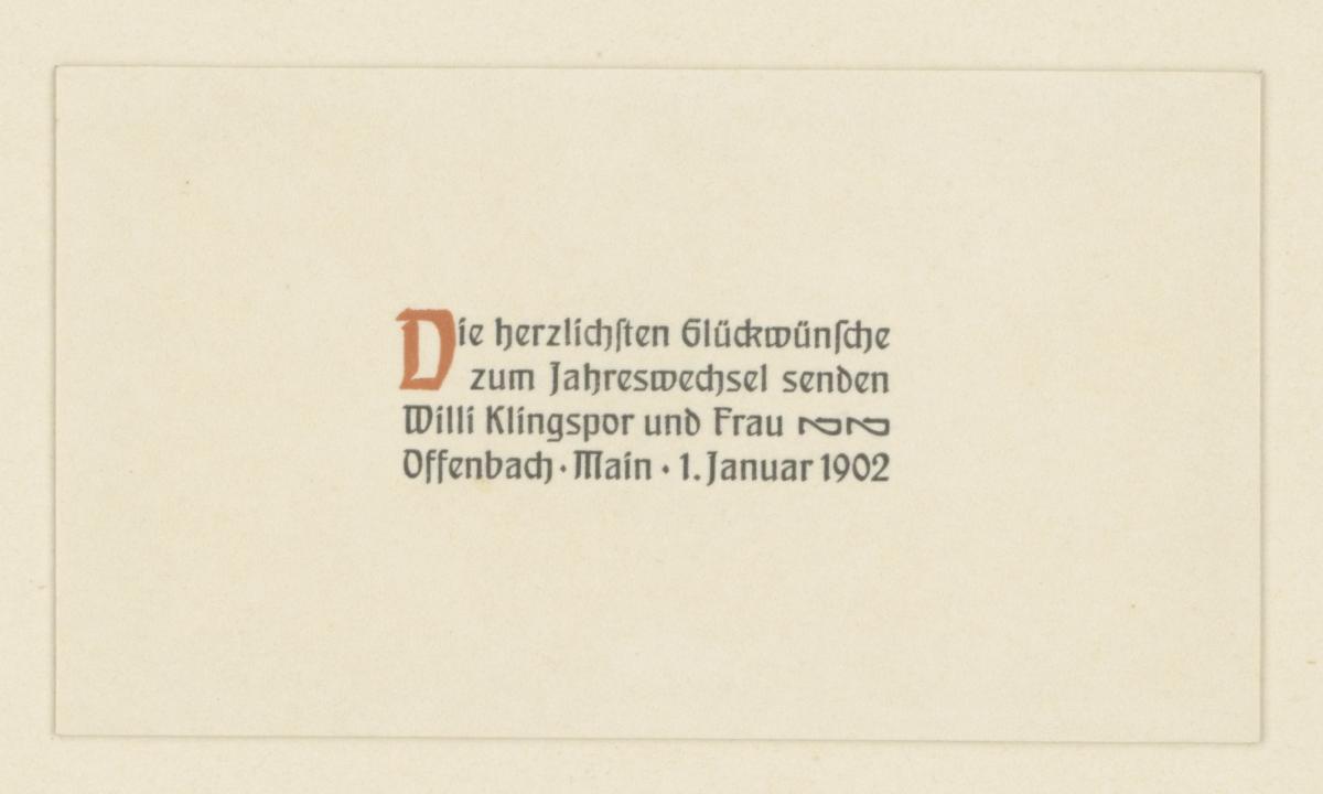 Neujahrsgruß für das Jahr 1902 von Wilhelm Klingspor und Frau