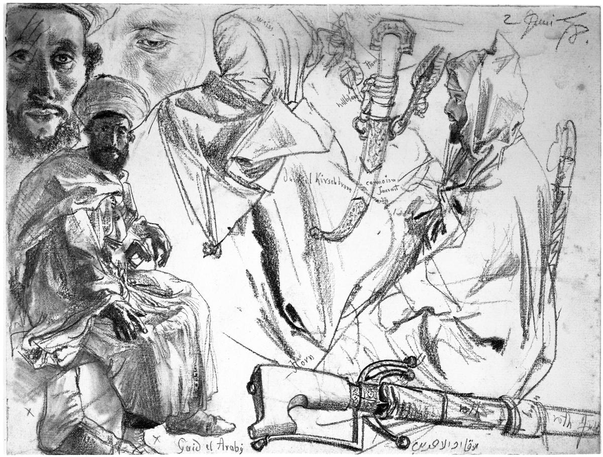 "Gaid el Araby", sitzend, der Kopf wiederholt und Details