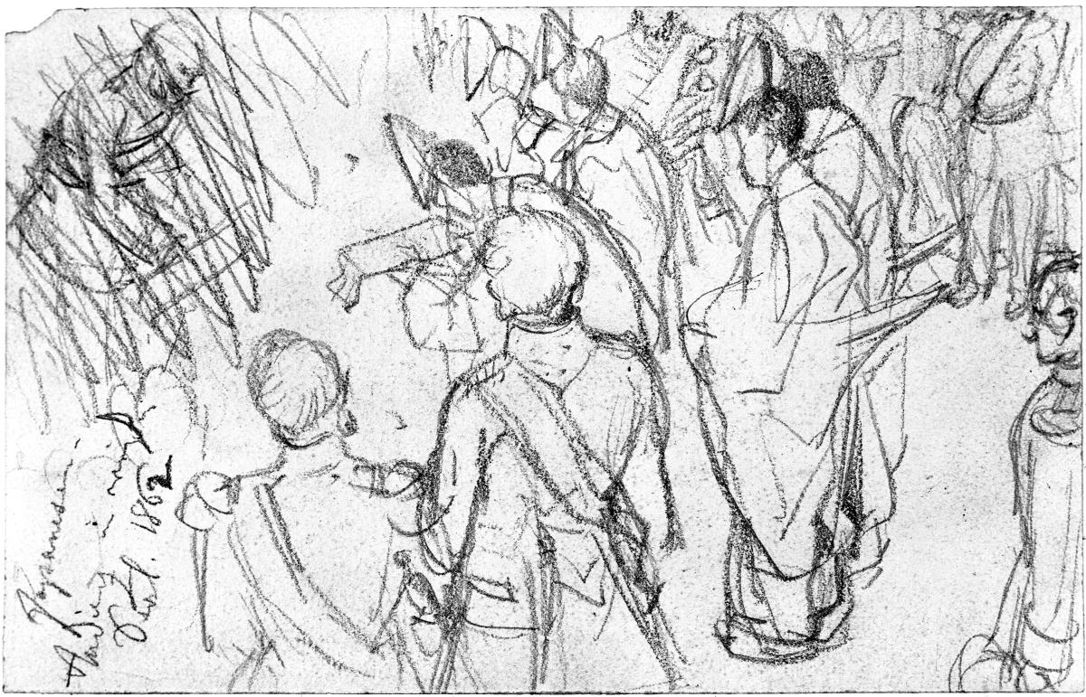 Figurenstudie, "Japaner-Audienz im weißen Saal" (teils verworfen)