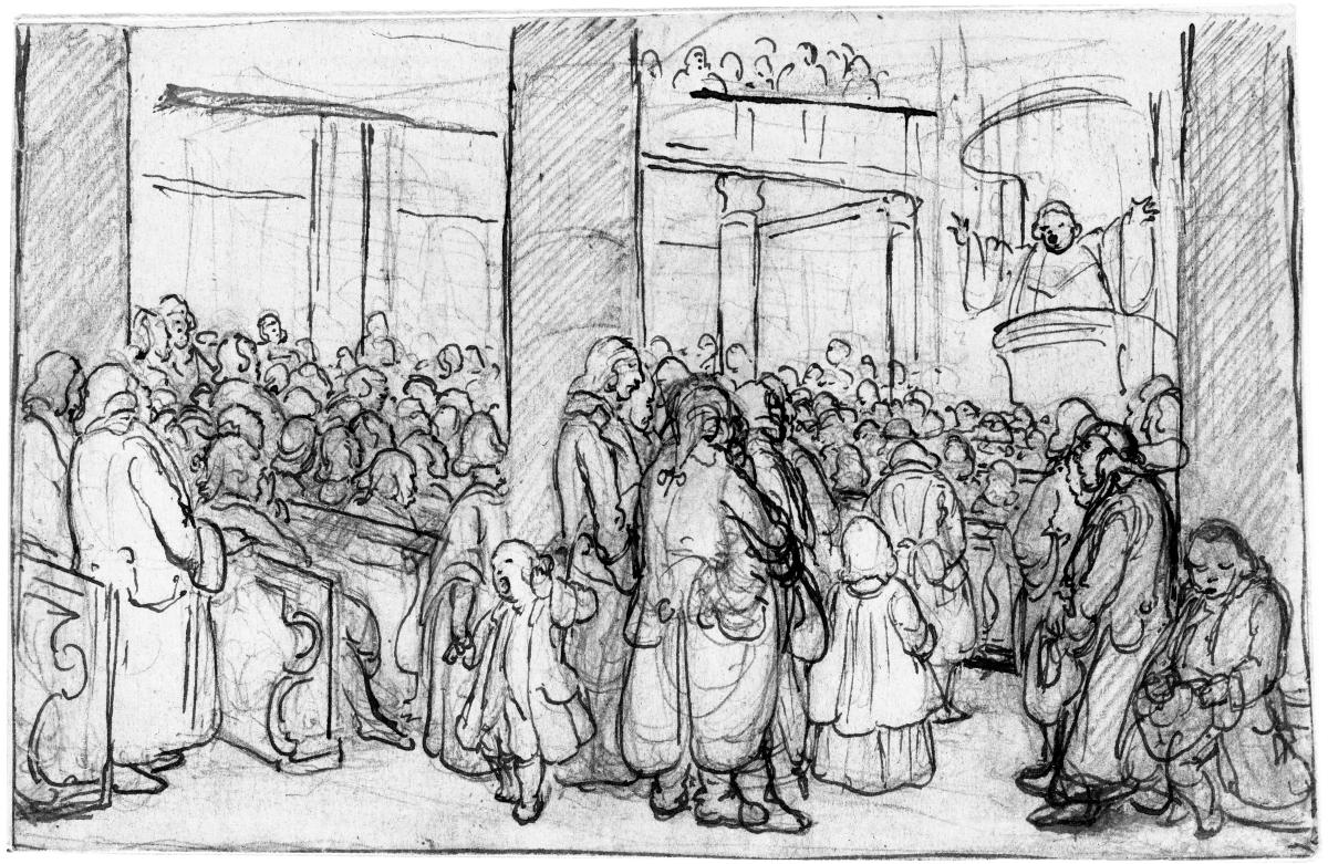 Predigt in der Kirche. Illustration zur Jobsiade