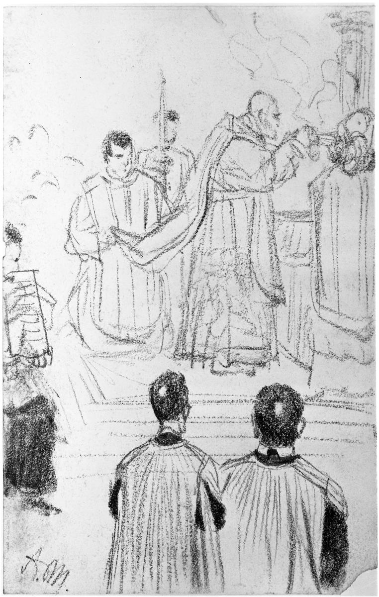 Messe. Priester am Altar und Chorknaben