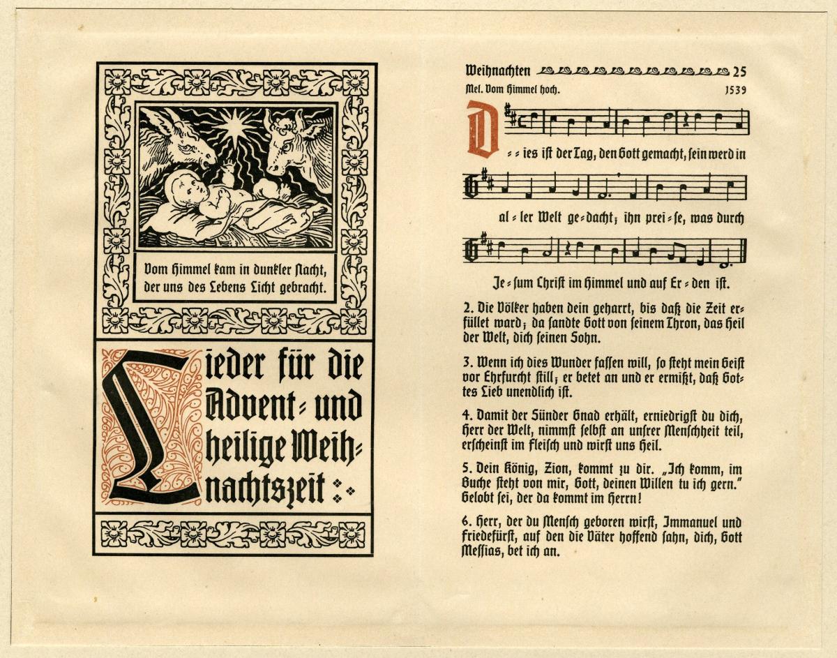 Innentitel eines Lieder-/Gesangsbuches: Lieder für die Advent= und heilige Weihnachtszeit