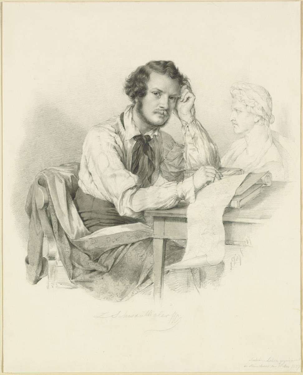 Ludwig Schwanthaler mit einer Büste König Ludwigs I.