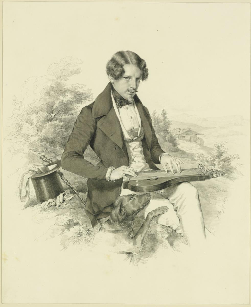 Maximilian, Herzog von Bayern, die Zither spielend