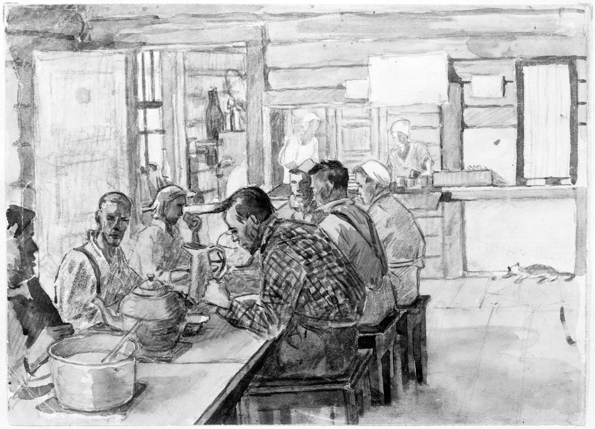 Arbeiter in der Kantine
