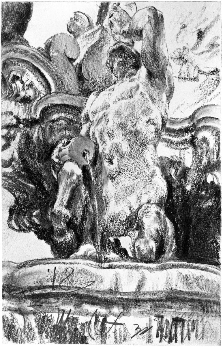 Teil eines barocken Brunnens mit Triton