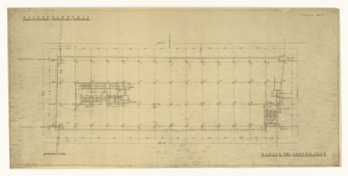 Wettbewerb Neugestaltung Alexanderplatz, Berlin, Baublock Stahlhaus, Grundriss, Lichtpause