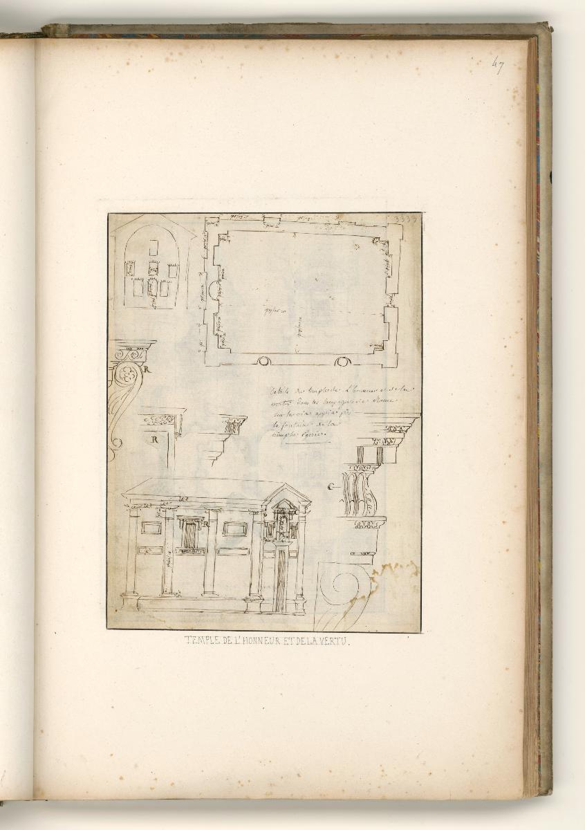 Rom, Via Appia, Grab der Annia Regilla, Grundriss, Aufriss, Details, Verso: Rom, Esquillion, Tempel der Minerva Medica, Nymphäum