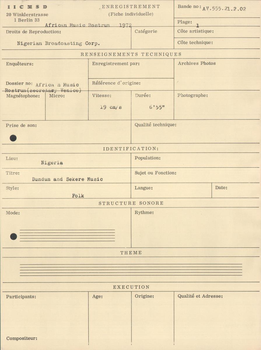 African Music Rostrum 1972