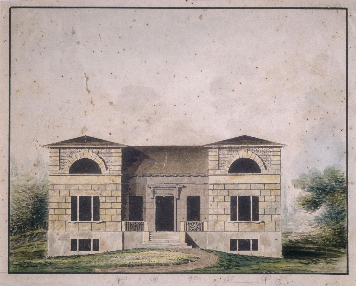 Ansicht eines Gartenpalais mit zwei Eckrisalit