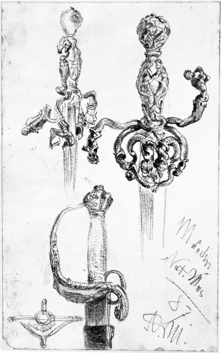 Ornamentierte Degengriffe aus dem Nationalmuseum in München