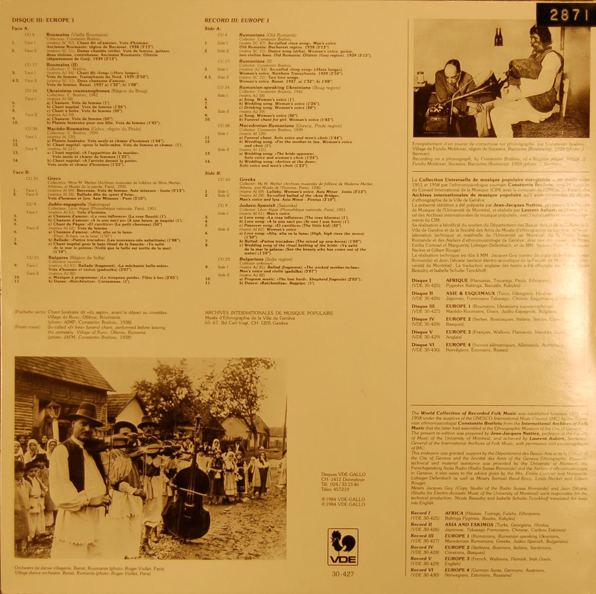 Collection Universelle de Musique Populaire Enregistrée établie par Constantin Brailoiu (1951-1958), Réédition intégrale en 6 disques