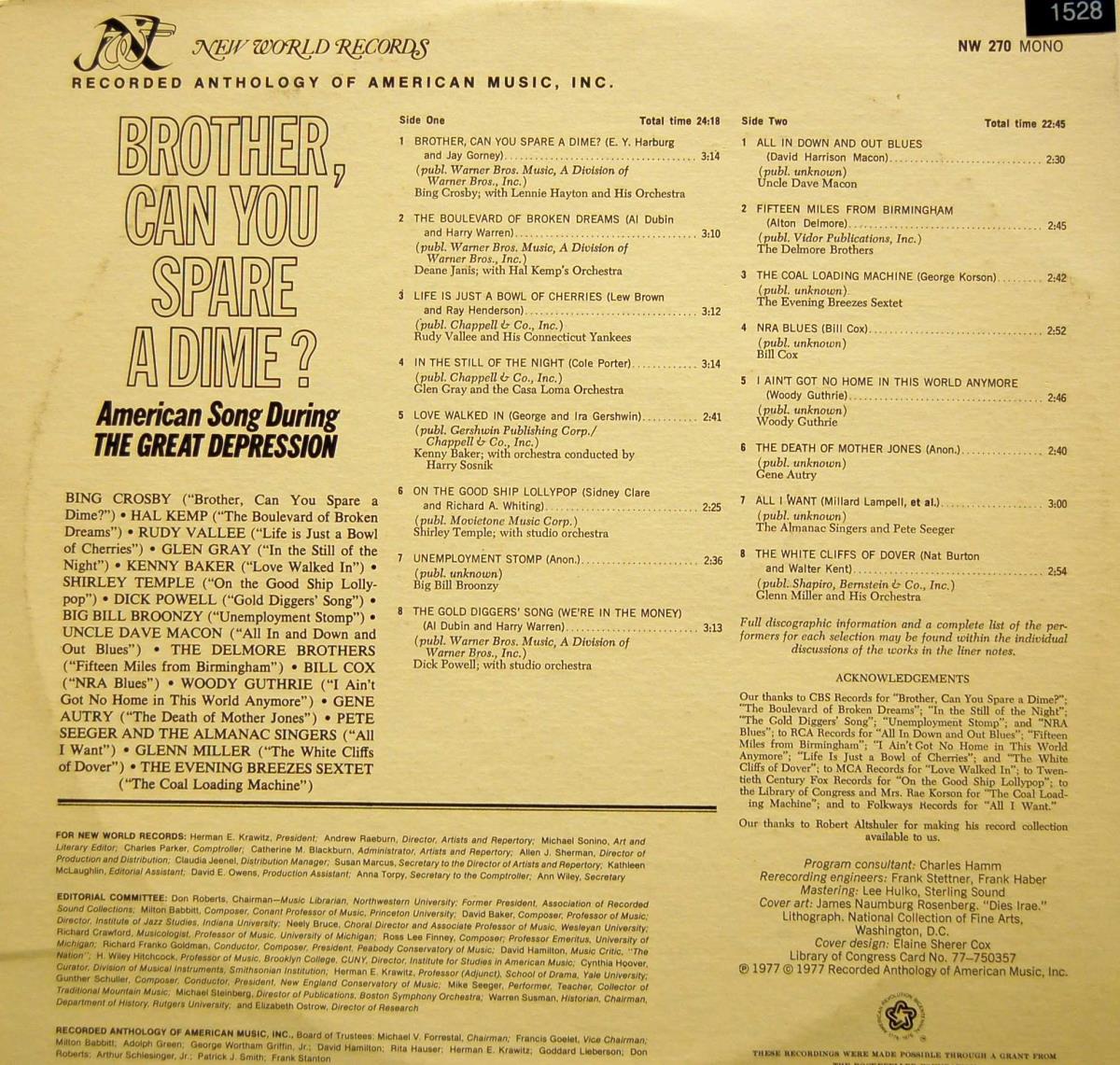 Brother, Can You Spare a Dime? American Song During the Great Depression