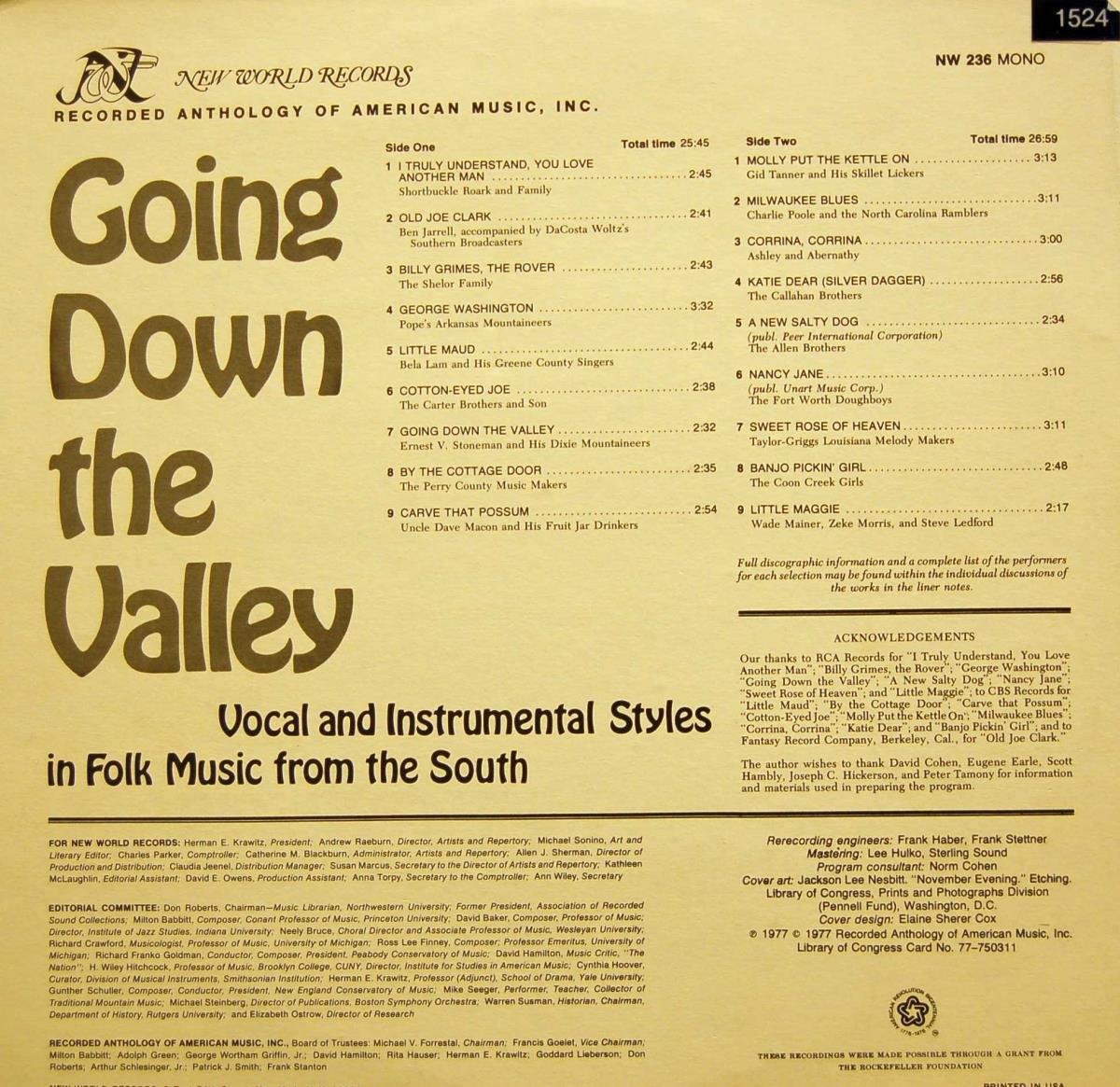 Going Down the Valley. Vocal and Instrumental Styles in Folk Music from the South
