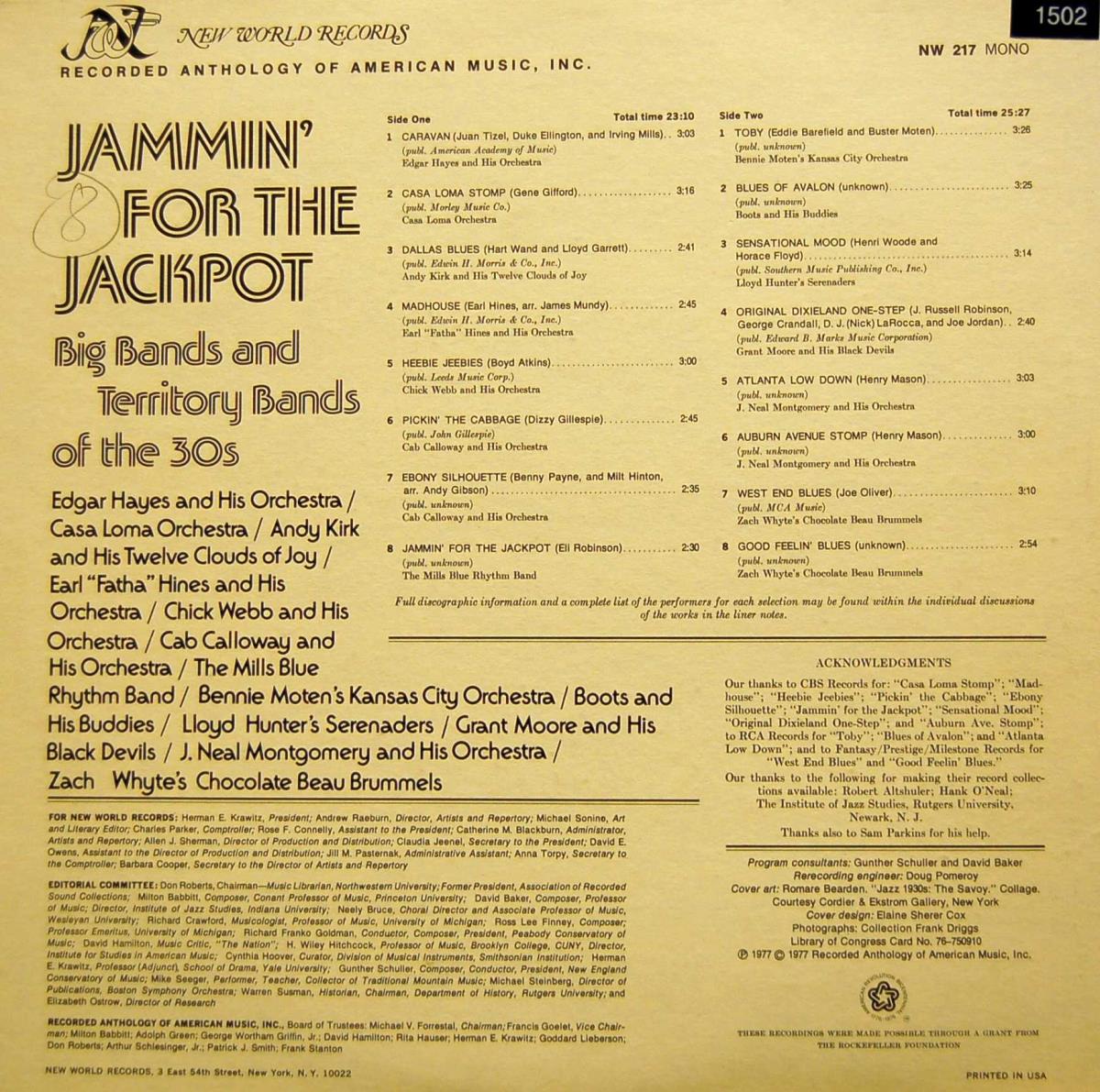 Jammin' for the Jackpot. Big Bands and Territory Bands of the 30s